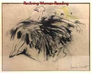 Lot 1119 LOUIS ICART Charcoal Drawing of Reclining Woman Reading