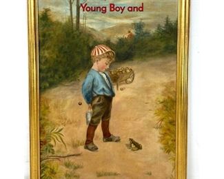Lot 1127 Antique Signed Oil Painting on Canvas of Young Boy and 