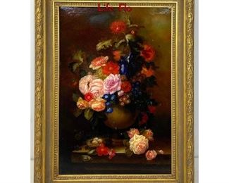 Lot 1128 Artist Signed Oil Painting on Canvas of Still Life. Flo
