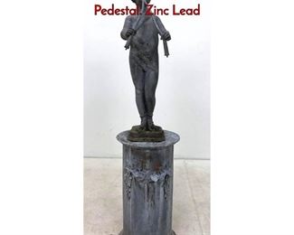 Lot 1140 2 pc Pan Outdoor Garden Sculpture  Pedestal. Zinc Lead