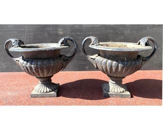 Lot 1143 Pair Cast Iron Handled Garden Urns.