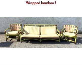 Lot 1145 Bamboo Patio Set Sofa and Two Chairs. Wrapped bamboo f