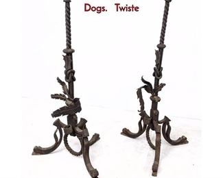Lot 1146 Oversized Iron Candle Stands. Fire Place Dogs. Twiste