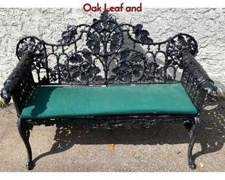 Lot 1155 Heavy Cast Iron Outdoor Garden Bench with Oak Leaf and 