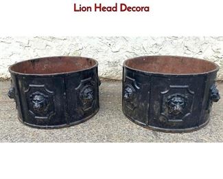 Lot 1159 Heavy Cast Iron Round Planter Urn with Lion Head Decora