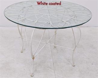 Lot 1161 Salterini Style Iron  Glass Patio Table. White coated 