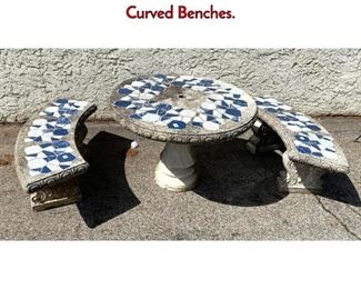 Lot 1163 Concrete and Tile Garden Table and Curved Benches.