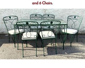 Lot 1165 7pc Painted Iron Patio Garden Set. Table and 6 Chairs.