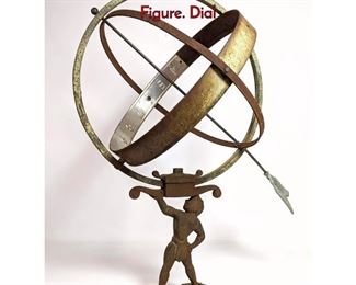 Lot 1171 Iron and Tin Armillary Sun Supported by Figure. Dial