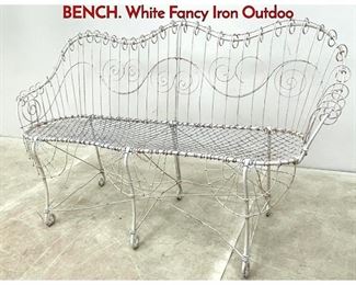 Lot 1174 ANTIQUE WIRE WORK GARDEN BENCH. White Fancy Iron Outdoo