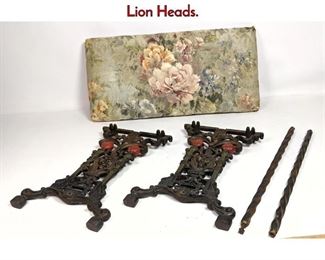 Lot 1175 Antique Iron Bench Parts. Decorated with Lion Heads.