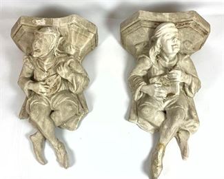 Lot 1181 Pair Figural Gothic Form Wall Bracket Shelf. 