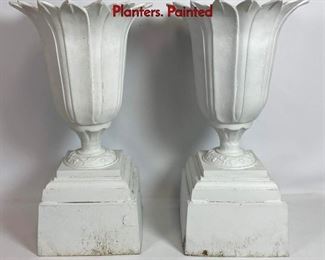 Lot 1188 Pair Cast Aluminum Outdoor Garden Urn Planters. Painted