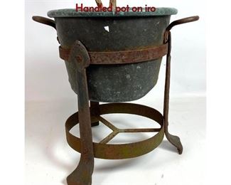 Lot 1190 Copper and Iron Kettle Pot Planter. Handled pot on iro