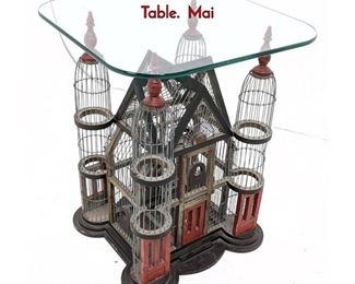 Lot 1191 Architectural Birdcage  Glass Top Side End Table. Mai
