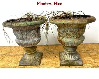 Lot 1199 Pair Large Cast Iron Outdoor Garden Urns Planters. Nice