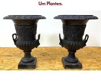 Lot 1202 Pair Cast Iron Handled Outdoor Garden Urn Planters. 