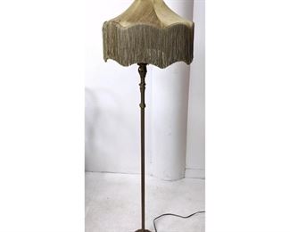 Lot 1203 Antique Iron Floor Lamp with Fringe Shade. 
