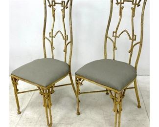 Lot 1208 Pair Tall Back Faux Bamboo Side Chairs. 