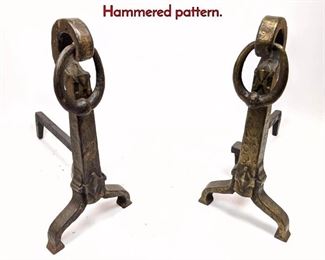Lot 1211 Pr of Wrought Iron Andirons with Hammered pattern.