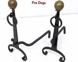 Lot 1212 Pr of Wrought Iron and Brass Ball Andiron Fire Dogs. 