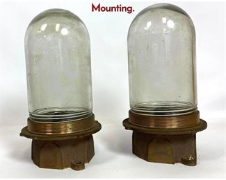 Lot 1215 Pair Industrial Glass Dome Light with Brass Mounting. 