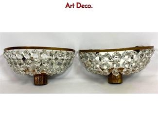 Lot 1221 Pair Crystal Prism Dome Wall Sconces. Art Deco.