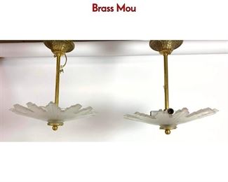 Lot 1222 Pair Frosted Glass Star form Ceiling Lights. Brass Mou