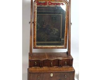 Lot 1229 Antique Empire Dresser Shaving Mirror. Small Drawers.