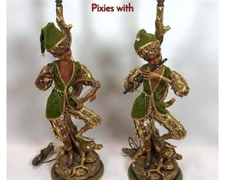 Lot 1234 2pc ARP Figural Plaster Pixie Table Lamps. Pixies with 