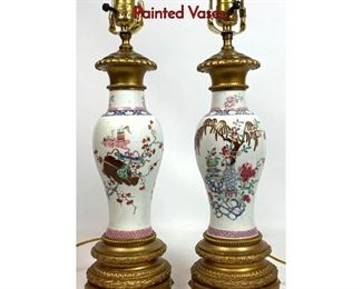 Lot 1235 Pair of Bronze Mounted Asian Enamel Painted Vases. 