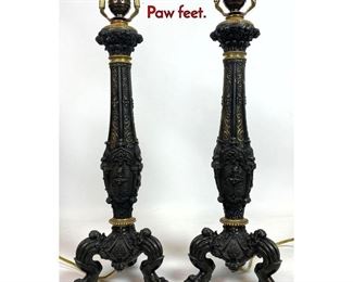 Lot 1236 Pair Patinated Bronze Table Lamps. Paw feet.
