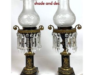 Lot 1239 Pair Argon Type Table Lamps. Etched glass shade and dec