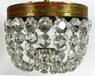 Lot 1246 Crystal Prism Dome Ceiling Light Chandeliers. Brass ba