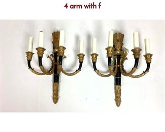 Lot 1264 Pair Neoclassical Torch Form Wall Sconces. 4 arm with f
