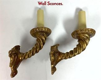 Lot 1267 Pair Twisted Wood and Plaster Wall Sconces.