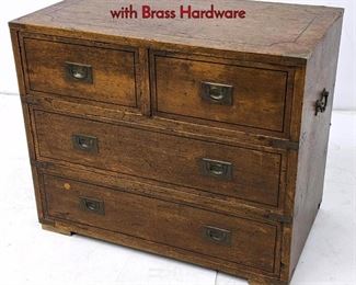 Lot 1269 Antique 4 Drawer Campaign Low Chest with Brass Hardware