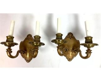 Lot 1274 Pair Brass Wall Sconces. Double arm.