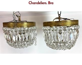 Lot 1277 Pair Crystal Prism Dome Ceiling Lights Chandeliers. Bra