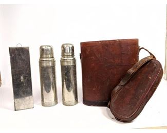 Lot 1279 Vintage Thermos Picnic Set in Leather Case.