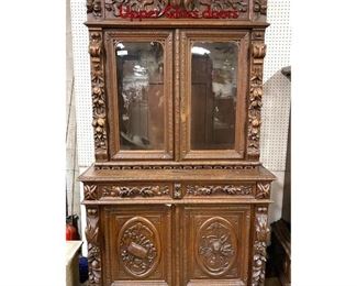 Lot 1289 Large Continental Carved Cabinet with Upper Glass doors