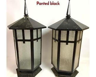 Lot 1291 Pair Vintage Tin and Glass Lantern Lights. Panted black
