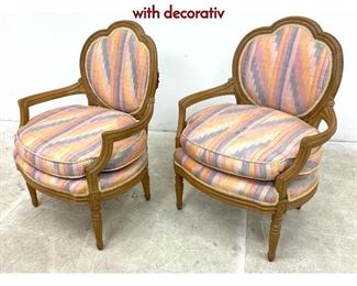 Lot 1292 Pair French Open Armchairs. Shaped Back with decorativ