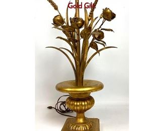 Lot 1297 Floral Urn with Roses Table Lamp. Gold Gilt.