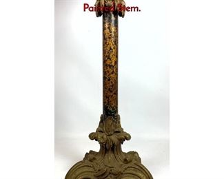 Lot 1298 Antique Column Lamp Metal Mounted with Painted Stem.