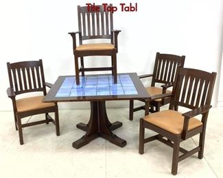 Lot 1301 STICKLEY Oak Arts and Crafts Tavern Set. Tile Top Tabl