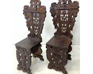 Lot 1304 Pair Continental Carved Figural Side Chairs.