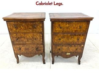 Lot 1305 Pair Italian Burl 3 Drawer Cabinets. Cabriolet Legs. 