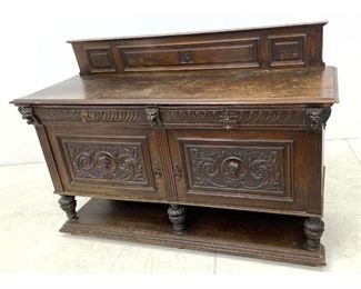 Lot 1307 Antique Gothic Oak Sideboard Buffet.