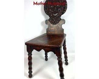 Lot 1308 Antique Carved Oak Side Chair. Old Mother Hubbard. 